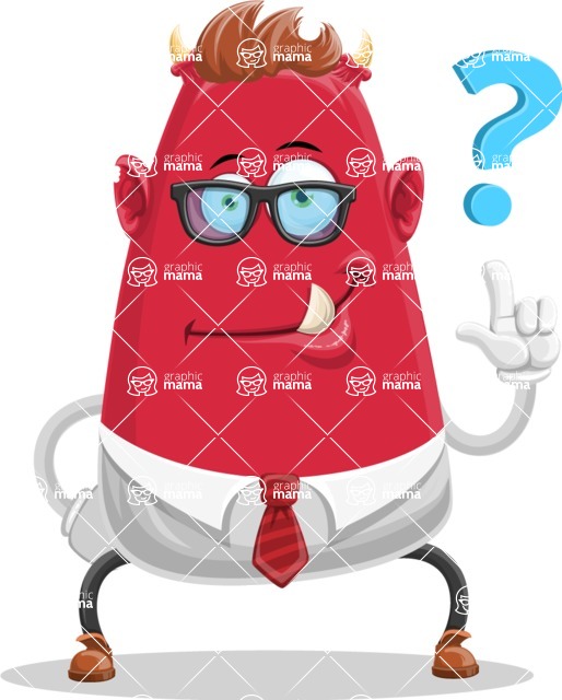 Business Monster Cartoon Character - Business Monster Cartoon with a Question